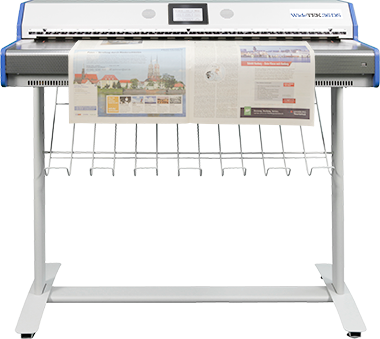 Scans both sides of a newspaper in one pass through the scanner